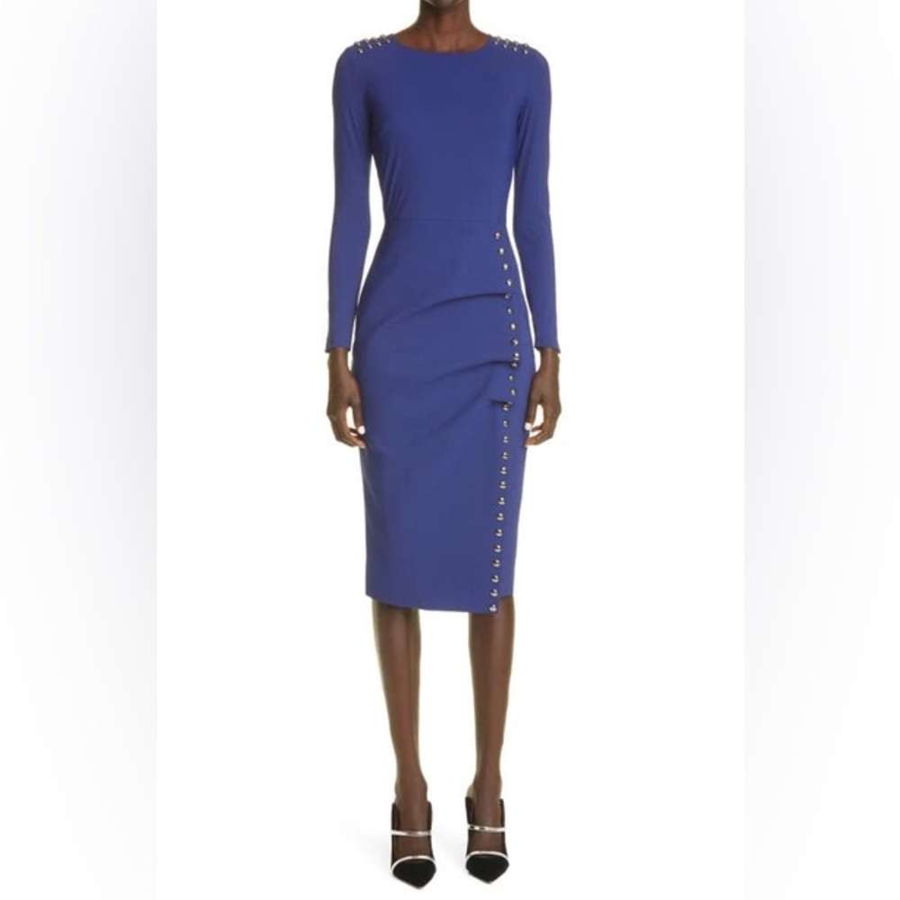 🎀CHIARA BONI Aretha studded long sleeve blue midi dress